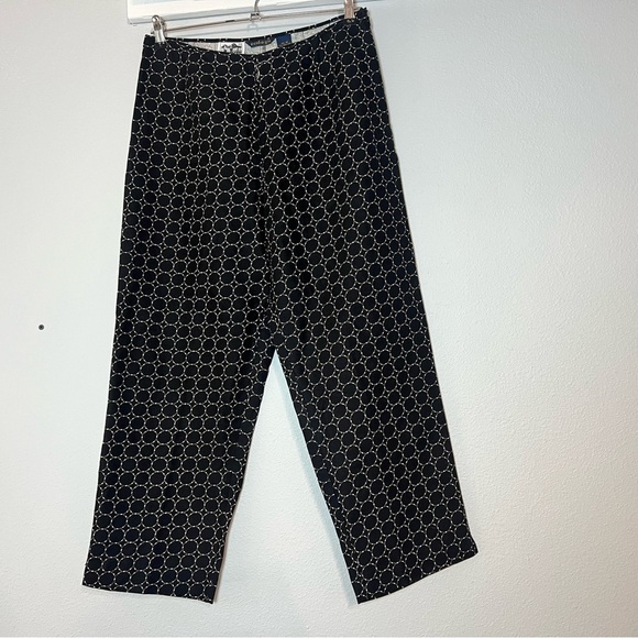 Ecologie Irish Linen Cropped Pants Black Circle Pattern Size 10 High Rise Womens - Picture 1 of 7